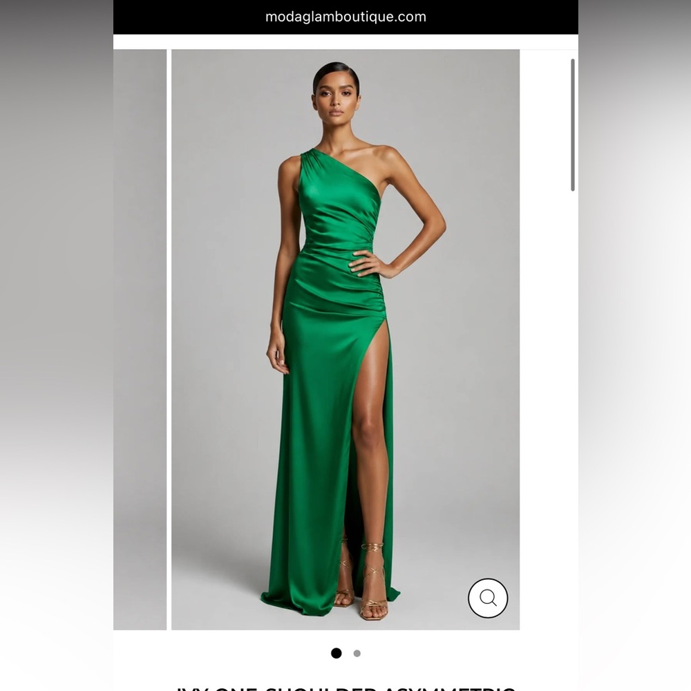 IVY ONE-SHOULDER ASYMMETRIC RUCHED GOWN- TROPICAL GREEN
